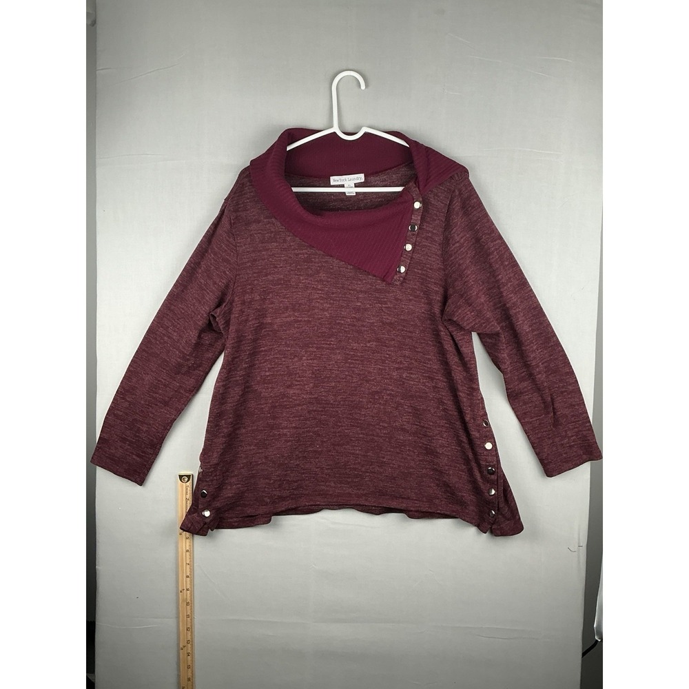 New York Laundry Womens XL Burgundy Cowl Neck Snap Pullover Top